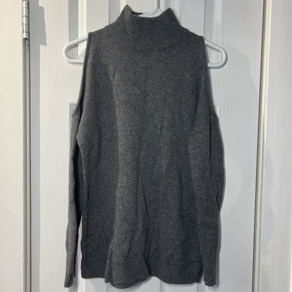 Halogen Blend  Alpaca Wool Cold Shoulder Mock Neck Sweater Gray Womens Sz S Smal